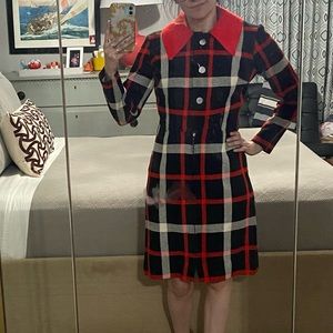 Vintage Gay Gibson long sleeve button down zip dress 1960s plaid red black white